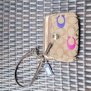 Coach Monogram Double Classic Khaki and Bright Orange Wristlet